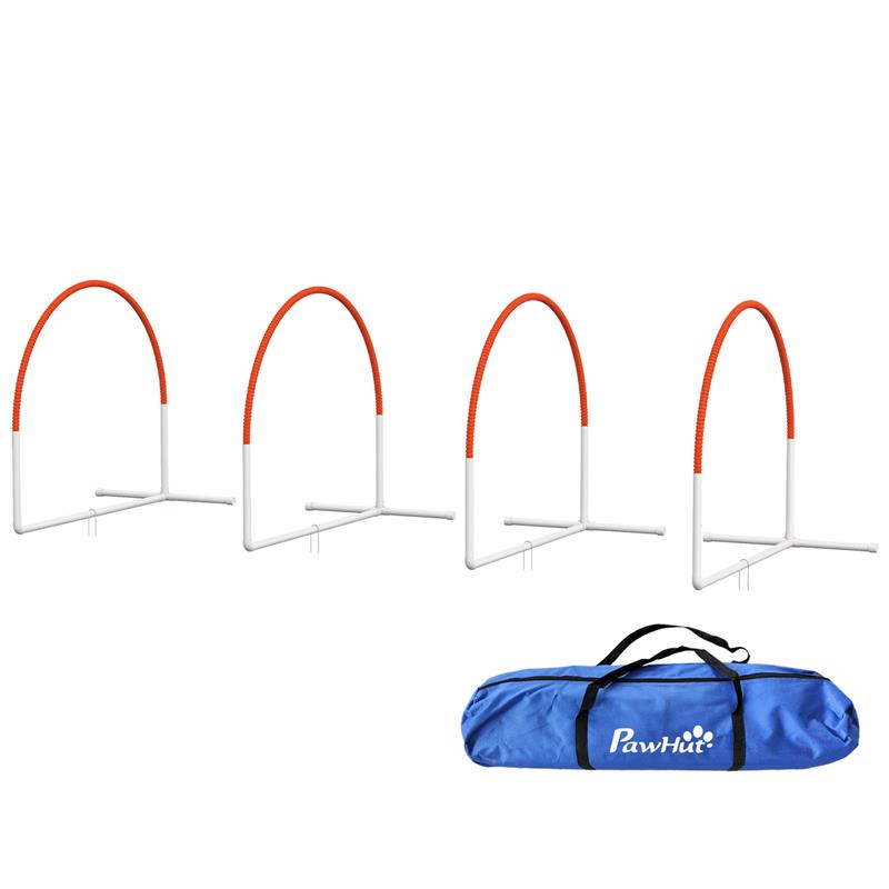Image of SET AGILITY DOG 4 PEZZI CON 4 PICCHETTI E BORSA DA TRASPORTO, IN PE E ABS, 89X69X99 CM, BIANCO E ARANCIONE