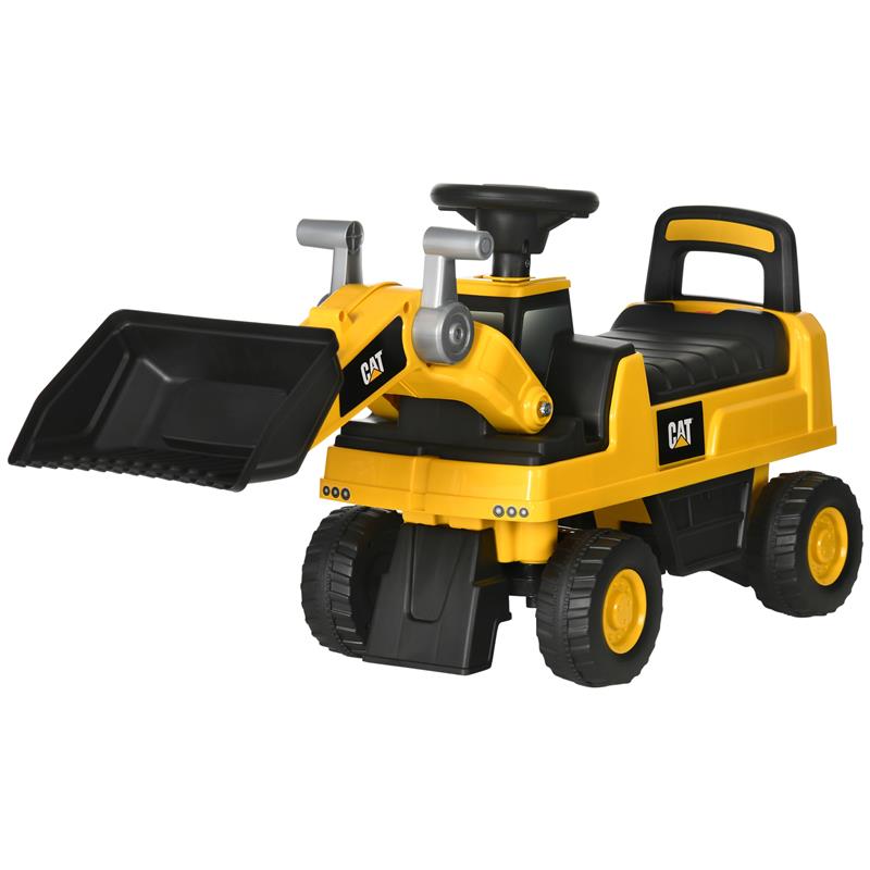 Image of RUSPA GIOCATTOLO PER BAMBINI 1-3 ANNI CON ESCAVATORE E SPAZIO PORTAOGGETTI, 78X29.5X54 CM, GIALLO E NERO