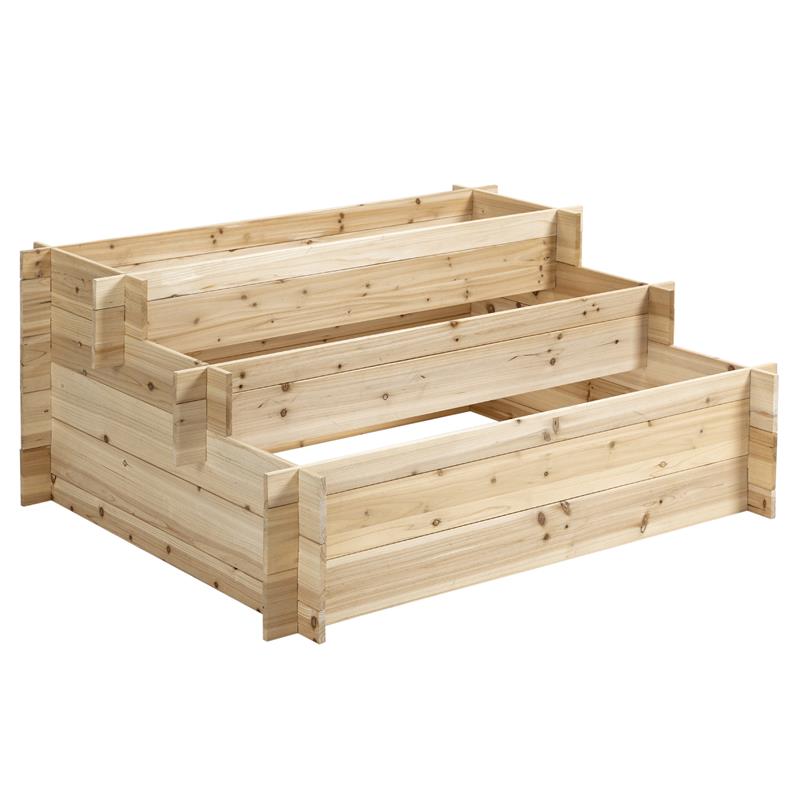Image of FIORIERA IN LEGNO DI ABETE A 3 LIVELLI, CASSETTA PER ORTO RIALZATO DA ESTERNO, 120X100X54CM