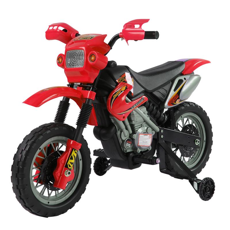 Image of MOTO ELETTRICA PER BAMBINI 3-6 ANNI IN PLASTICA PP CON RUOTE DI SUPPORTO, FARI E MUSICA, 102X53X66 CM, ROSSO E NERO""