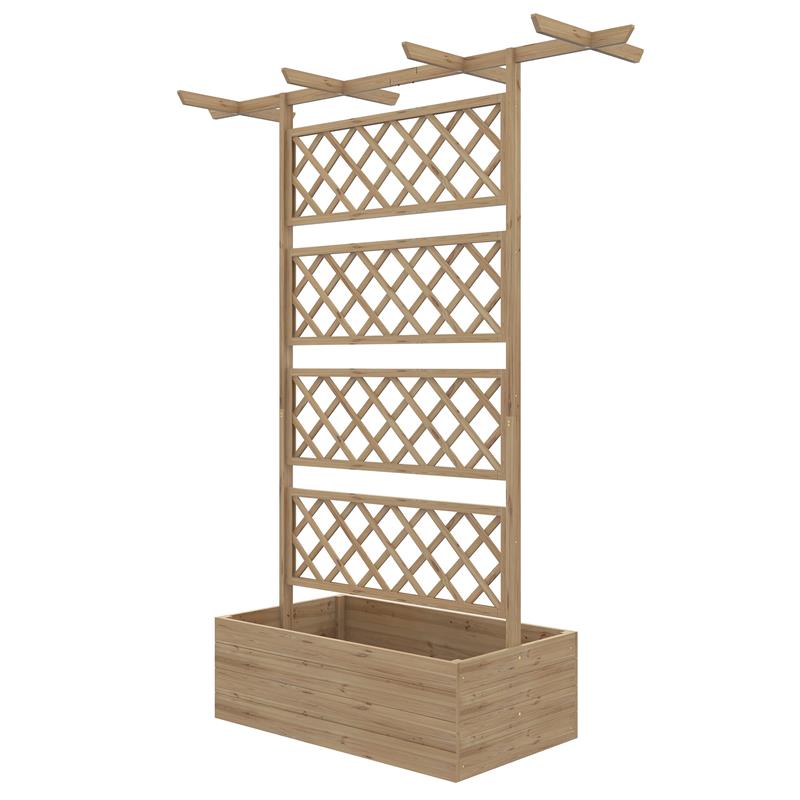 Image of LETTO PER ORTO CON TRALICCIO E PERGOLA PER RAMPICANTI CON FONDO APERTO, 160X55X183CM, LEGNO NATURALE