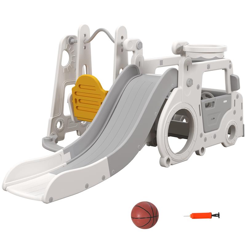 Image of SET SCIVOLO PER BAMBINI 18-48 MESI CON ALTALENA, MACCHININA E CANESTRO, 201X151X87.5CM, BIANCO