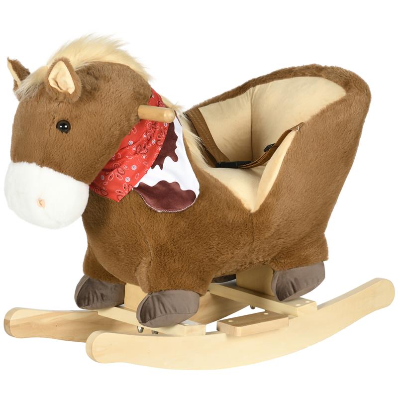 Image of CAVALLO A DONDOLO PER BAMBINI DA 18-36 MESI CON SUONI REALISTICI, 60X33X50 CM, MARRONE E COLOR LEGNO