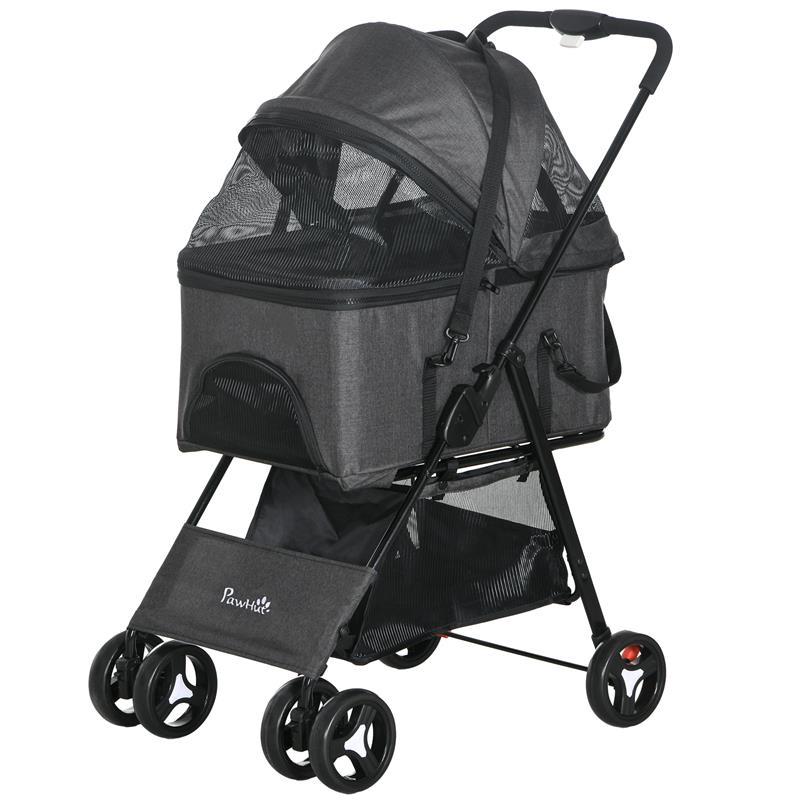 Image of PASSEGGINO PER CANI 3 IN 1 CONVERTIBILE IN BORSA E TRASPORTINO CON GUINZAGLIO E CUSCINO, GRIGIO