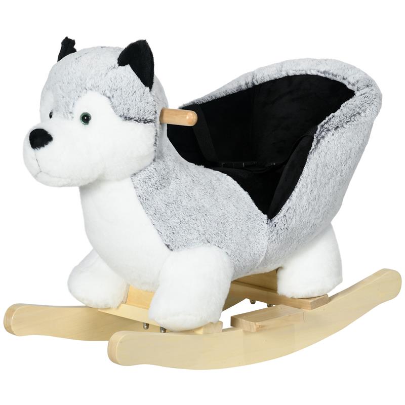 Image of CAVALLO A DONDOLO A FORMA DI CANE HUSKY PER BAMBINI DA 18-36 MESI, 60X33X50CM, GRIGIO