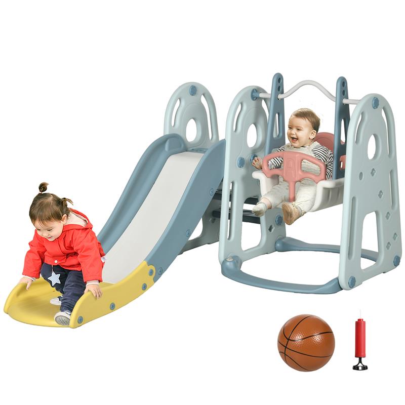 Image of SET DA GIOCO 5 ANNI MAX CON ALTALENA PER BAMBINI, SCIVOLO PER BAMBINI, CANESTRO BASKET E SCALETTA, IN HDPE E PP