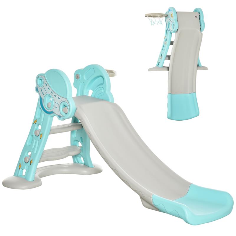 Image of SCIVOLO PER BAMBINI DA 18 MESI PIEGHEVOLE CON 3 SCALINI E CANESTRO BASKET, 140X87X75CM, BLU E GRIGIO