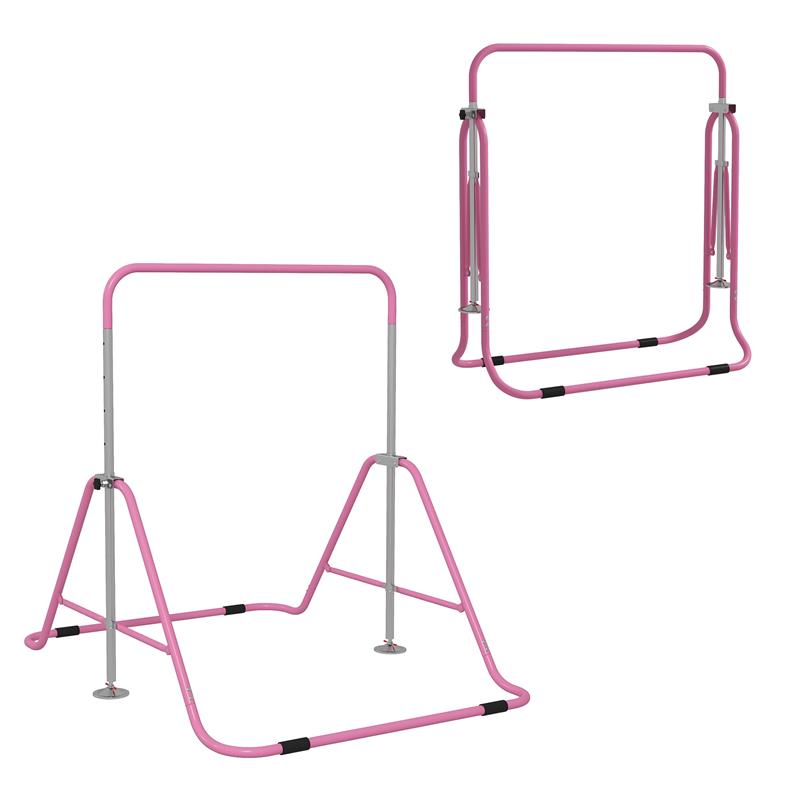 Image of SBARRA PER TRAZIONI PIEGHEVOLE PER BAMBINI 3-8 ANNI CON ALTEZZE REGOLABILI IN ACCIAIO, 148X105X88-128CM, ROSA