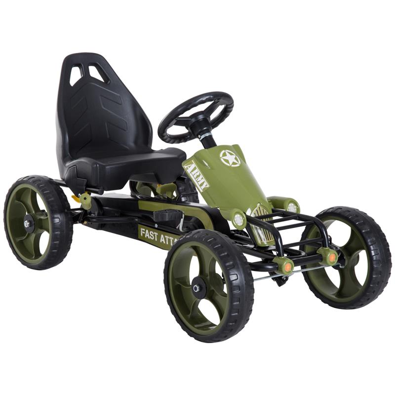 Image of GO KART A PEDALI PER BAMBINI DA 3-6 ANNI CON SEDILE REGOLABILE E FRENO A MANO, VERDE