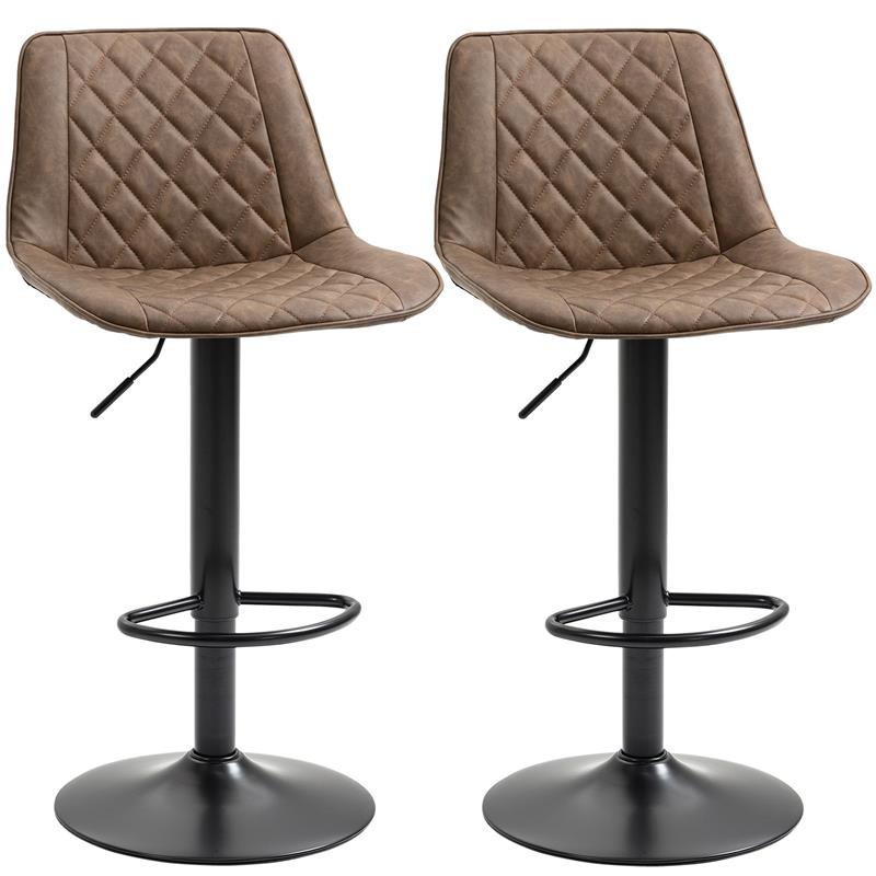 Image of SET 2 SGABELLI DA BAR CON ALTEZZA REGOLABILE E GIREVOLI, RIVESTIMENTO IN FINTA PELLE, MARRONE SCURO