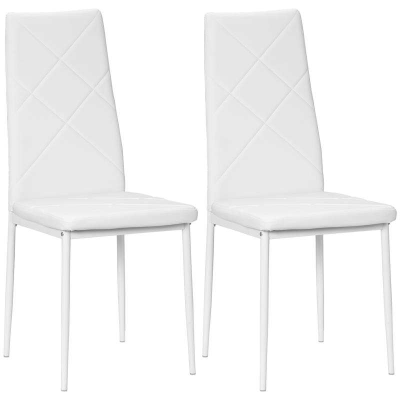 Image of SET DI 2 SEDIE DA PRANZO MODERNE CON SCHIENALE ALTO IN FINTA PELLE E ACCIAIO, 41X50X97 CM, BIANCO