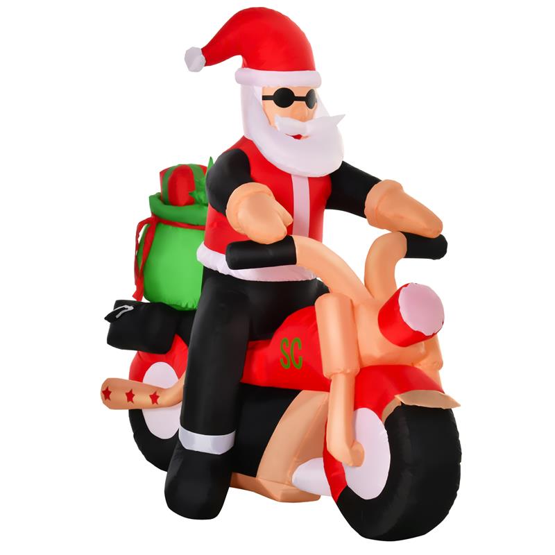 Image of BABBO NATALE GONFIABILE SU MOTOCICLETTA 165CM CON LUCI LED INTEGRATE, DECORAZIONE NATALIZIA DA ESTERNO