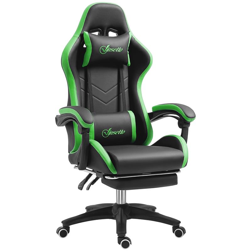 Image of SEDIA DA GAMING CON ALTEZZA REGOLABILE E SCHIENALE RECLINABILE, 65X65X121-129 CM, NERO E VERDE