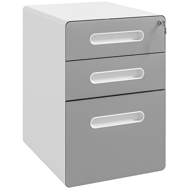 Image of CASSETTIERA PER UFFICIO A 3 CASSETTI CON SERRATURA, RUOTE, PORTADOCUMENTI FORMATO A4, LEGALE E LETTERA, GRIGIO CHIARO
