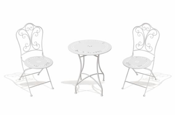 PROVENCE SET TAVOLO E 2 SEDIE IN FERRO BATTUTO COLORE BIANCO