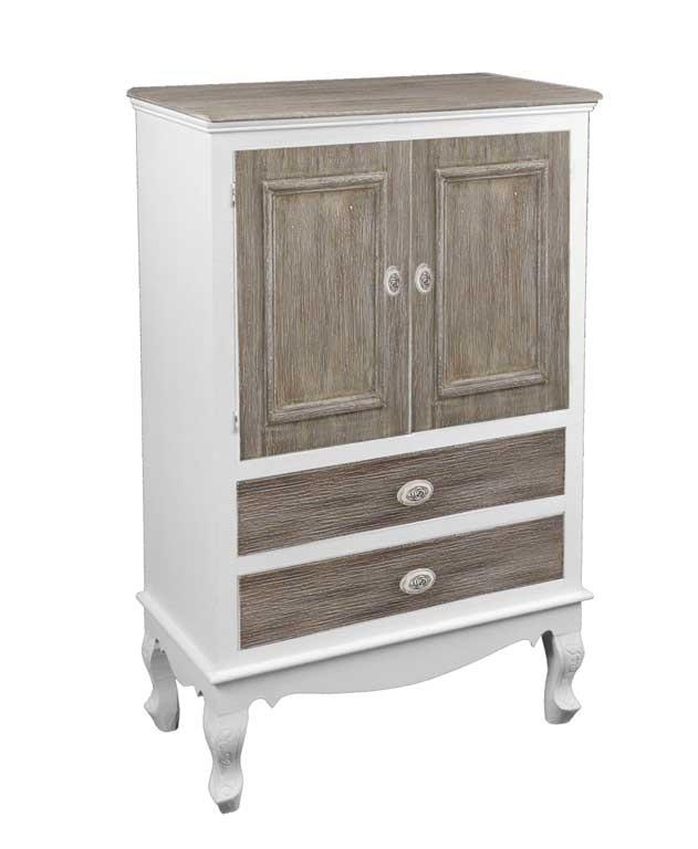 Image of MOBILE CON ANTE E 2 CASSETTI BICOLOR 70X35X120 CM BIANCO E MARRONE