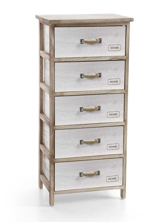 Image of HOME CASSETTIERA IN LEGNO DECORATA A 5 CASSETTI 40 X 29 XH90 CM BICOLOR