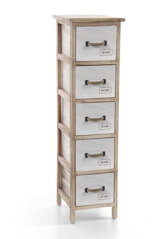 Image of HOME SLIM CASSETTIERA IN LEGNO DECORATA A 5 CASSETTI 26 X 32 XH98 CM BICOLOR