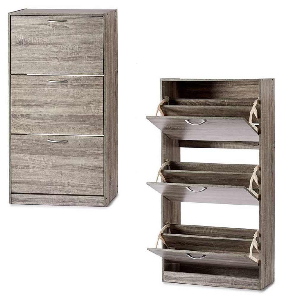 Mobile Scarpiera 3Ante Salvaspazio Doppia Profondità 60x24 H116cm Grigio