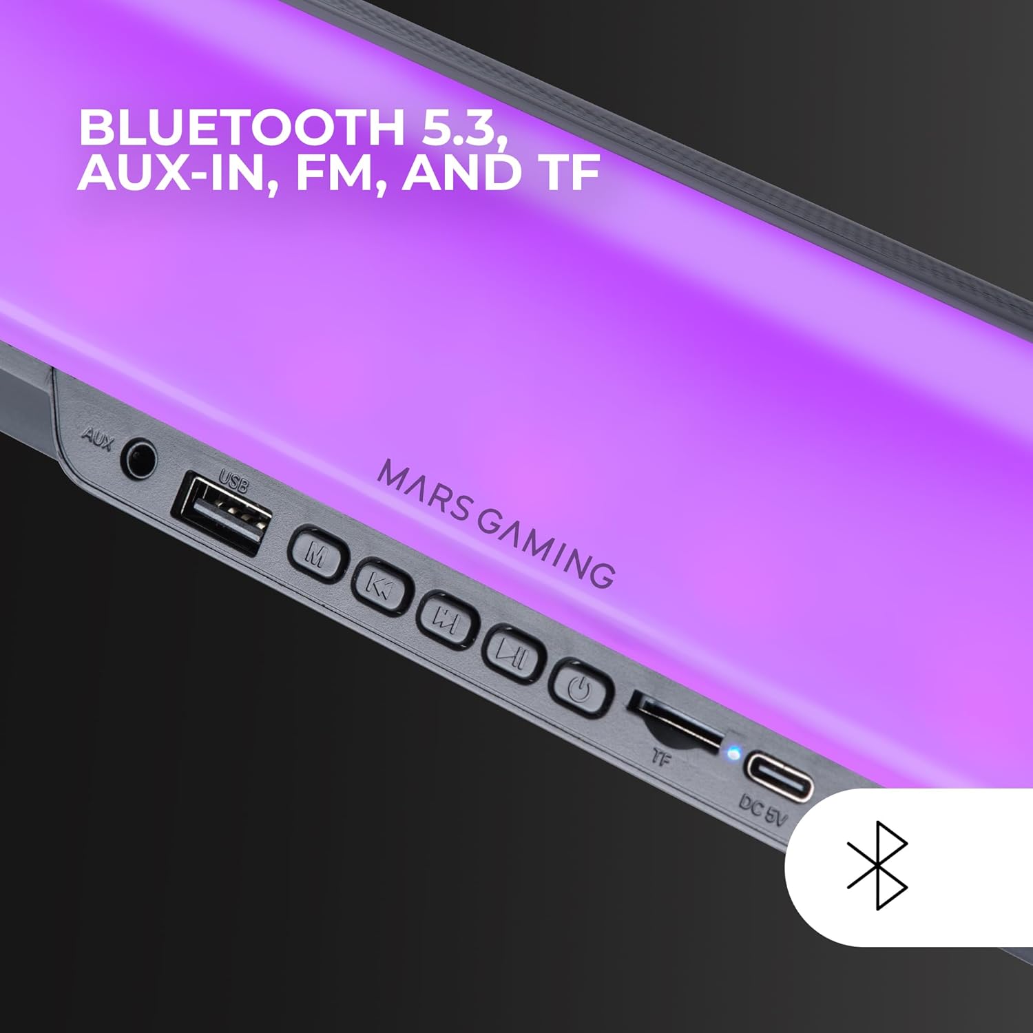 MarsGaming MSB-ORB, Altoparlante Portatile Soundbar 20W, Illuminazione Orbilight RGB 360&ordm;, Triplo Driver, Bluetooth 5.3 / USB/MicroSD/AUX/FM, Nero
