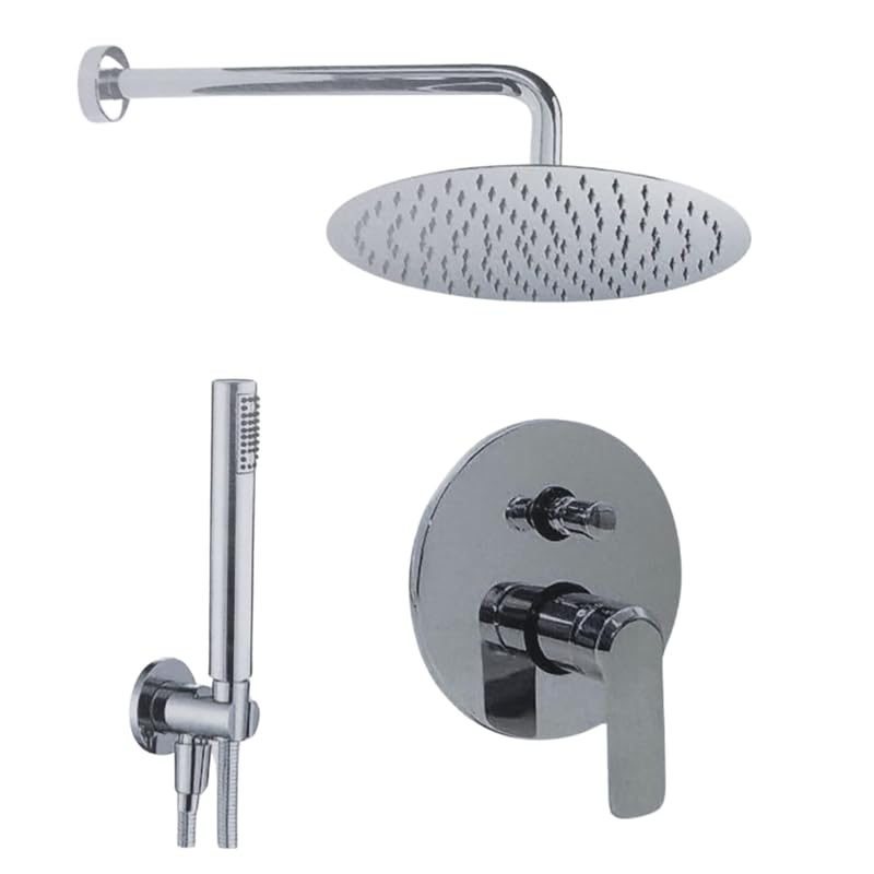 Image of IMPALLI Kit Doccia Con Soffione Doccia Tondo D250 Mm Braccio Doccia 350 Mm Supporto Doccia Con Presa Acqua Flessibile Doccia E Miscelatore Doccia Incasso Due Vie (CROMO)