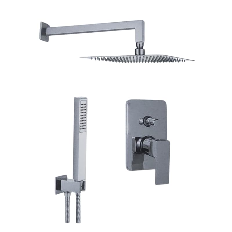 Image of IMPALLI Kit Doccia Con Soffione Doccia Quadrato 250 Mm X 250 Mm Braccio Doccia 350 Mm Supporto Doccia Con Presa Acqua Flessibile Doccia E Miscelatore Doccia Incasso Due Vie (CROMO)