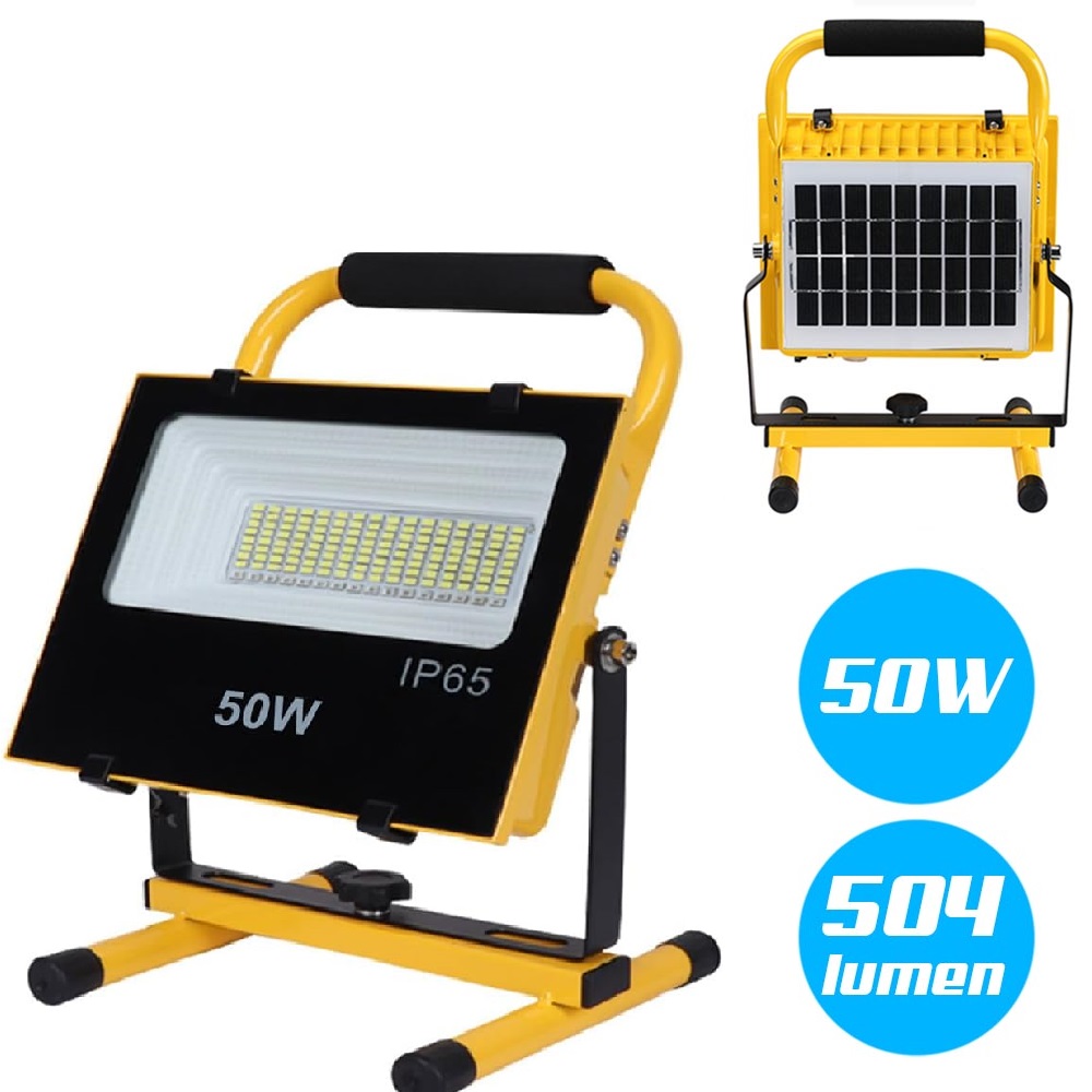 Lampada Faro Lavoro Portatile 50W Pannello Solare Luce Emergenza SOS 504lm 220/12volt