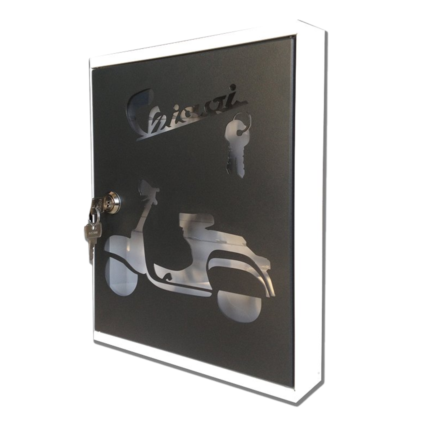 Image of ALUBOX MIA Portachiavi Da Parete Personalizzato 16 Ganci Appendi Chiavi A Muro Da Interno 35,6X26,5X12 Cm Portachiavi Da Muro Interno Esterno Protetto Made In Italy COLORE: SCOOTER