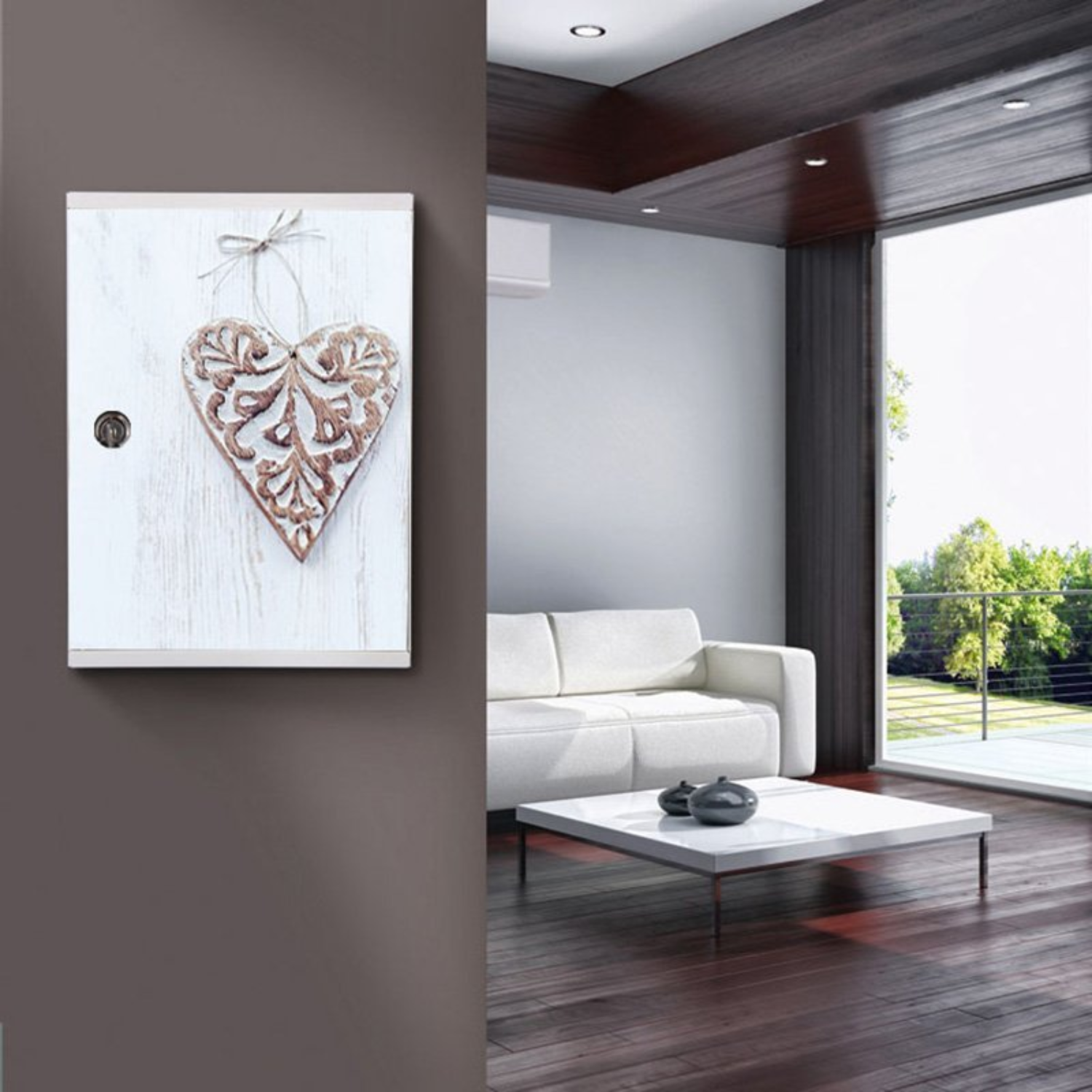 Image of ALUBOX MIA Portachiavi Da Parete Personalizzato 16 Ganci Appendi Chiavi A Muro Da Interno 35,6X26,5X12 Cm Portachiavi Da Muro Interno Esterno Protetto Made In Italy COLORE: CUORE