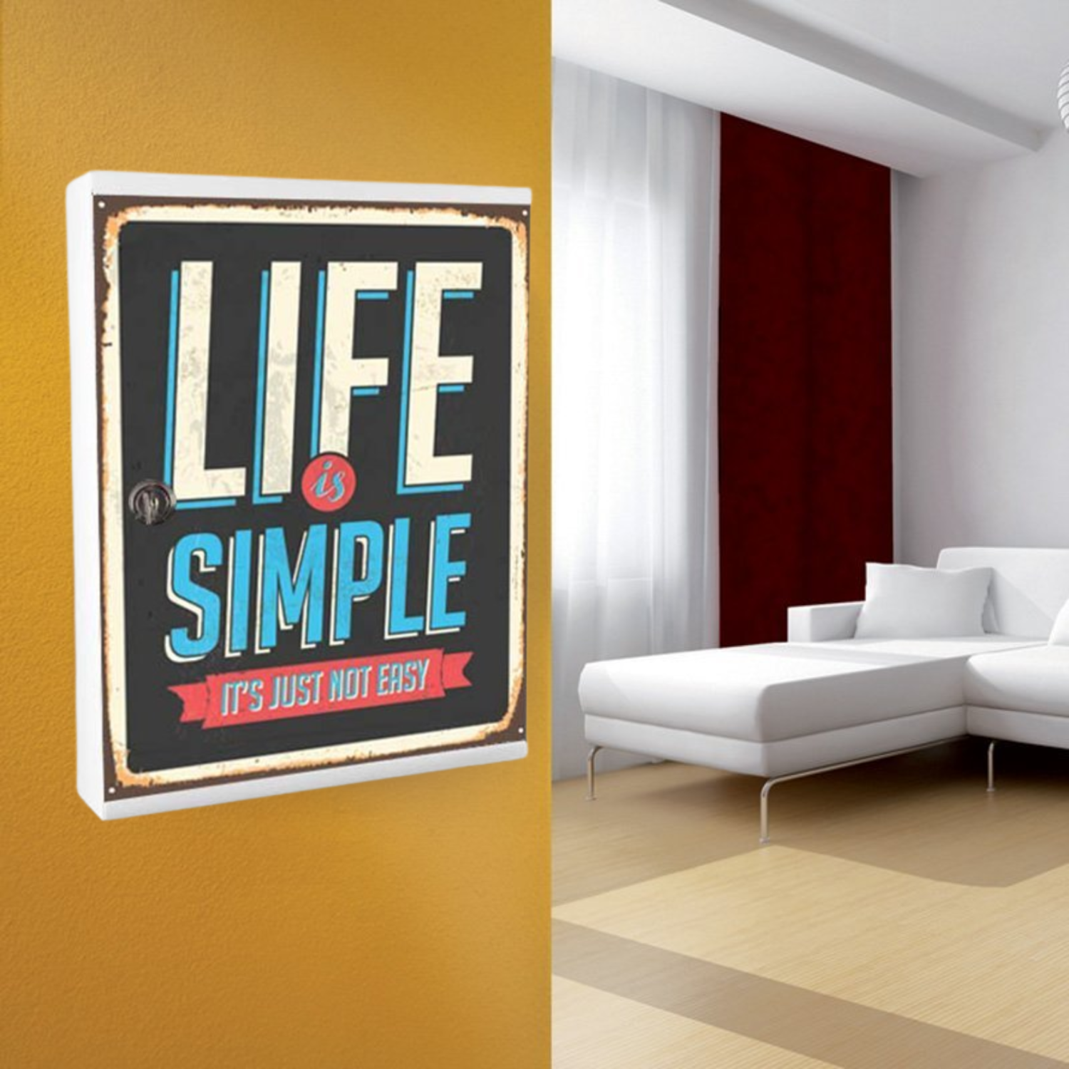 Image of ALUBOX MIA Portachiavi Da Parete Personalizzato 16 Ganci Appendi Chiavi A Muro Da Interno 35,6X26,5X12 Cm Portachiavi Da Muro Interno Esterno Protetto Made In Italy COLORE: LIFE IS SIMPLE