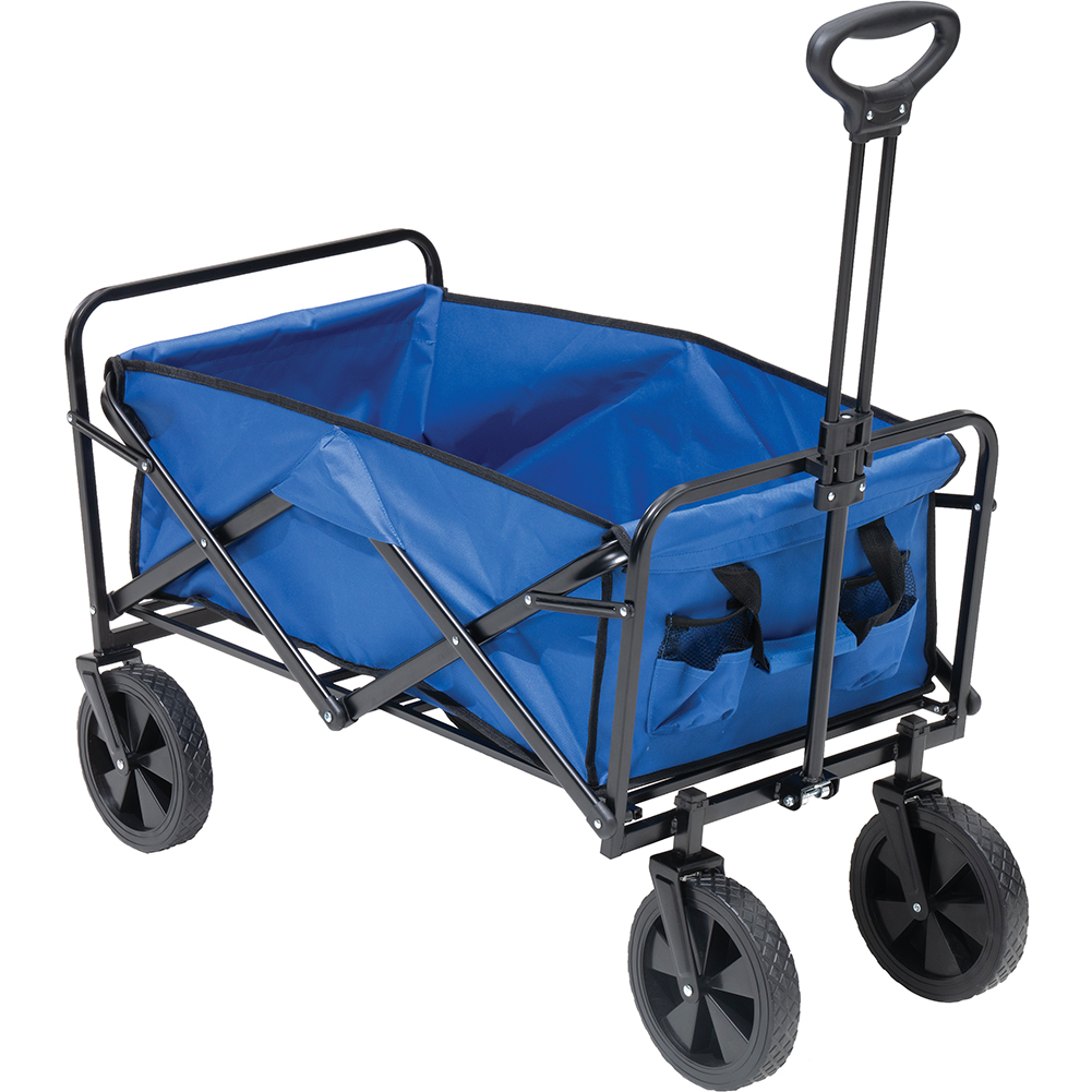 Carrello Blu in Tessuto Oxford con Telaio Acciaio e Ruote Carrellino Pieghevole