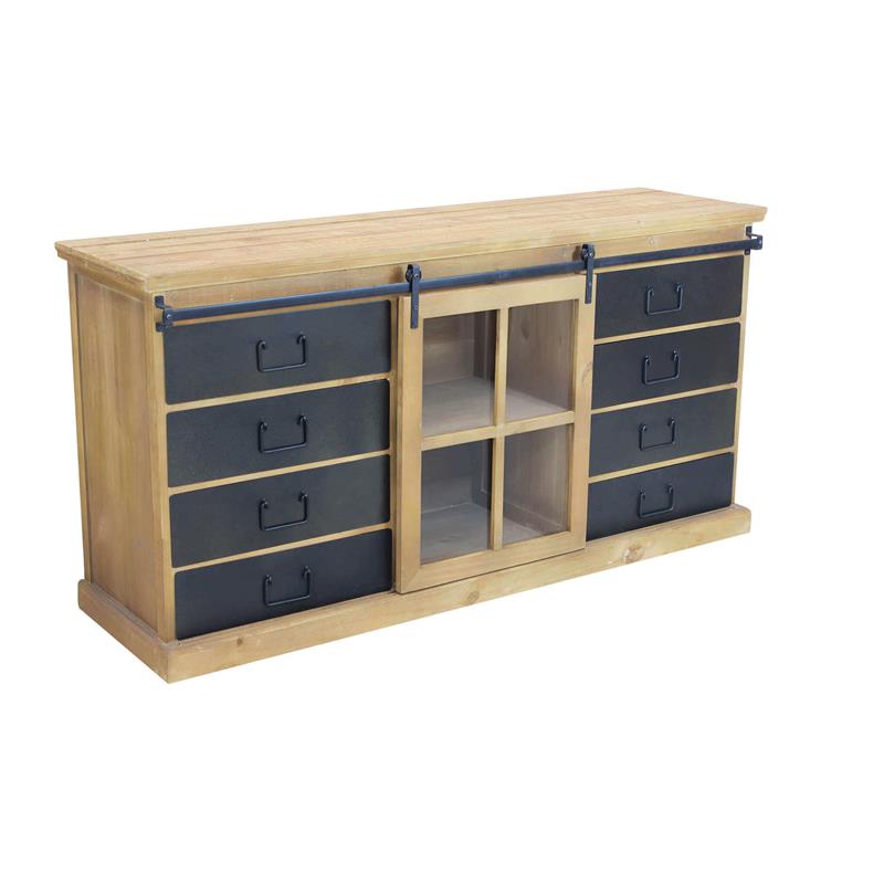 Image of MOBILE CORDELL CON VETRINA A SCORRIMENTO E 6 CASSETTI ANTRACITE E LEGNO OKX