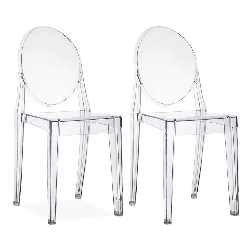 SET 2 SEDIE LOUVRE IN POLICARBONATO DESIGN CLASSICO CON SCHIENALE FORMA OVALE PER INTERNI COLORE TRASPARENTE 46X55X90H CM