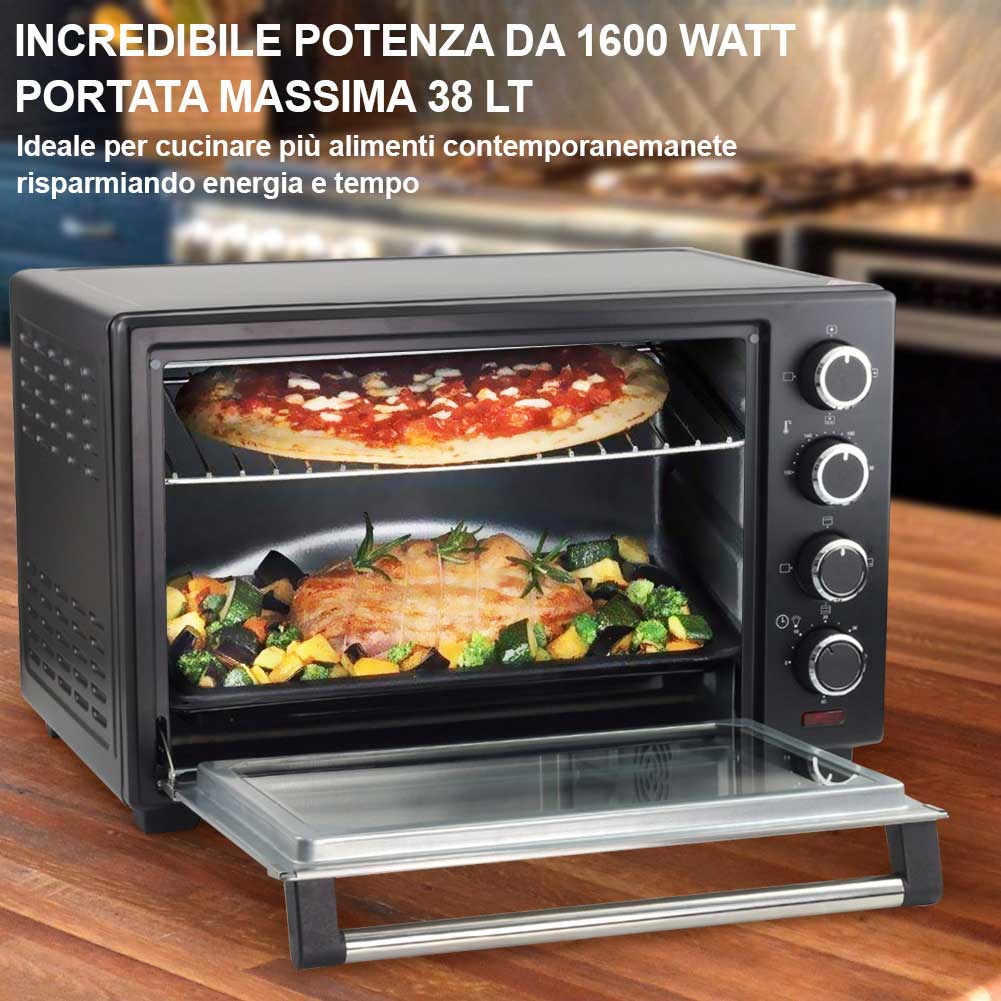 Image of Forno Elettrico Ventilato 38 LT con Girarrosto Luce Interna Timer 1600W