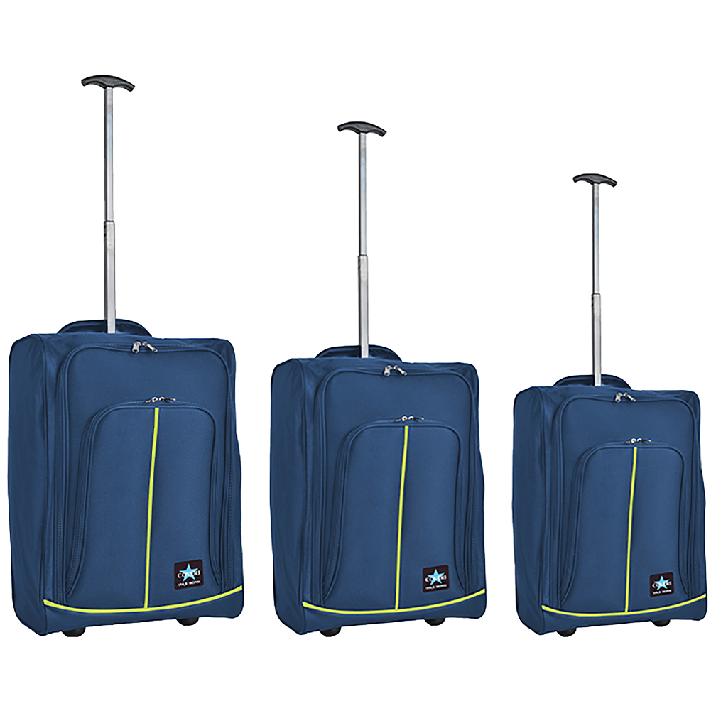 Image of Set 3 Valigie Morbide Trolley da Viaggio Blu e Verde Bagaglio a Mano 50-55-60 cm