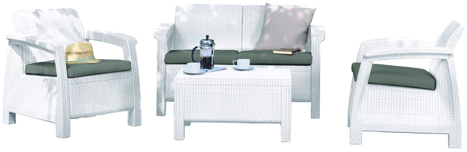 Set da esterno Rattan Keter Corfu 4 pezzi bianco - La Dea Sedia