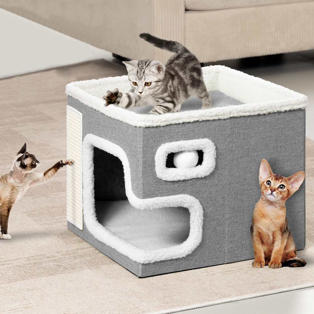 Image of Cuccia Casa per Gatti Grigio Tiragraffi Casetta Animali Domestici 42x42x33 cm