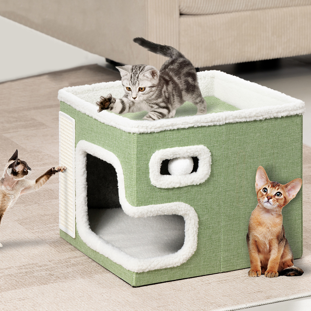 Image of Cuccia Casa per Gatti Verde Tiragraffi Casetta Animali Domestici 42x42x33 cm