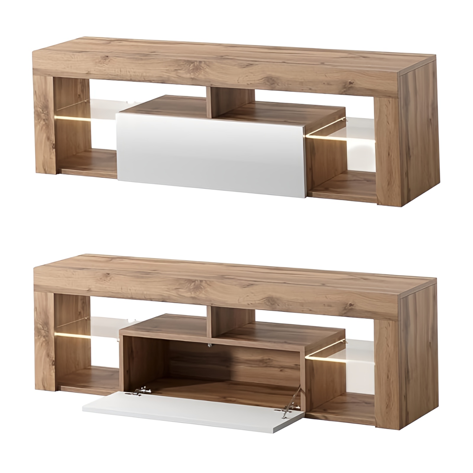 Selsey Porta TV HUGO 140x35x50 cm Rovere e Bianco Lucido - Design Moderno COLORE: ROVERE/BIANCO