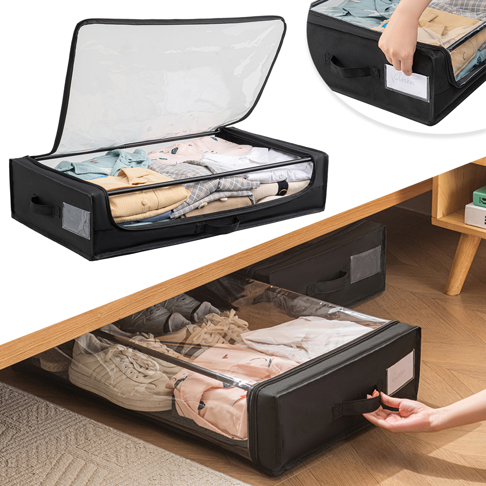 2 Pezzi Contenitori Sottoletto con Ruote, Organizzatore Per Il Ripostiglio Sotto Il Letto con Cerniere e Finestra In Pvc, Contenitori per Armadio Salvaspazio Cambio Stagione, Grigio