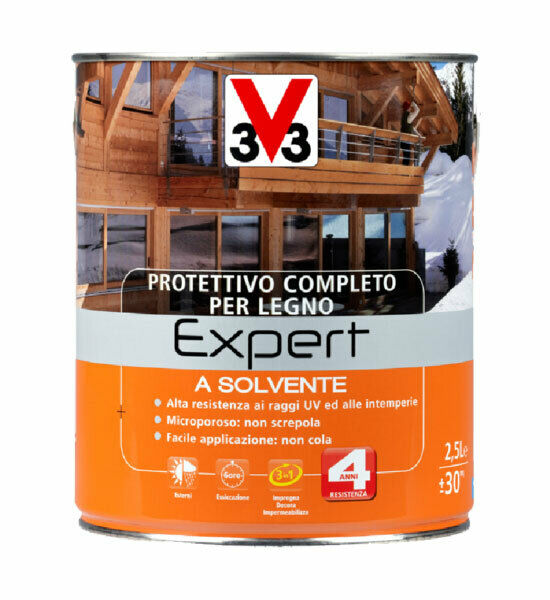 Image of V33 Protettivo Completo Expert Vernice Solvente per Legno Finestre Infissi Travi Formato: 2,5 Lt, Colore: Noce chiaro