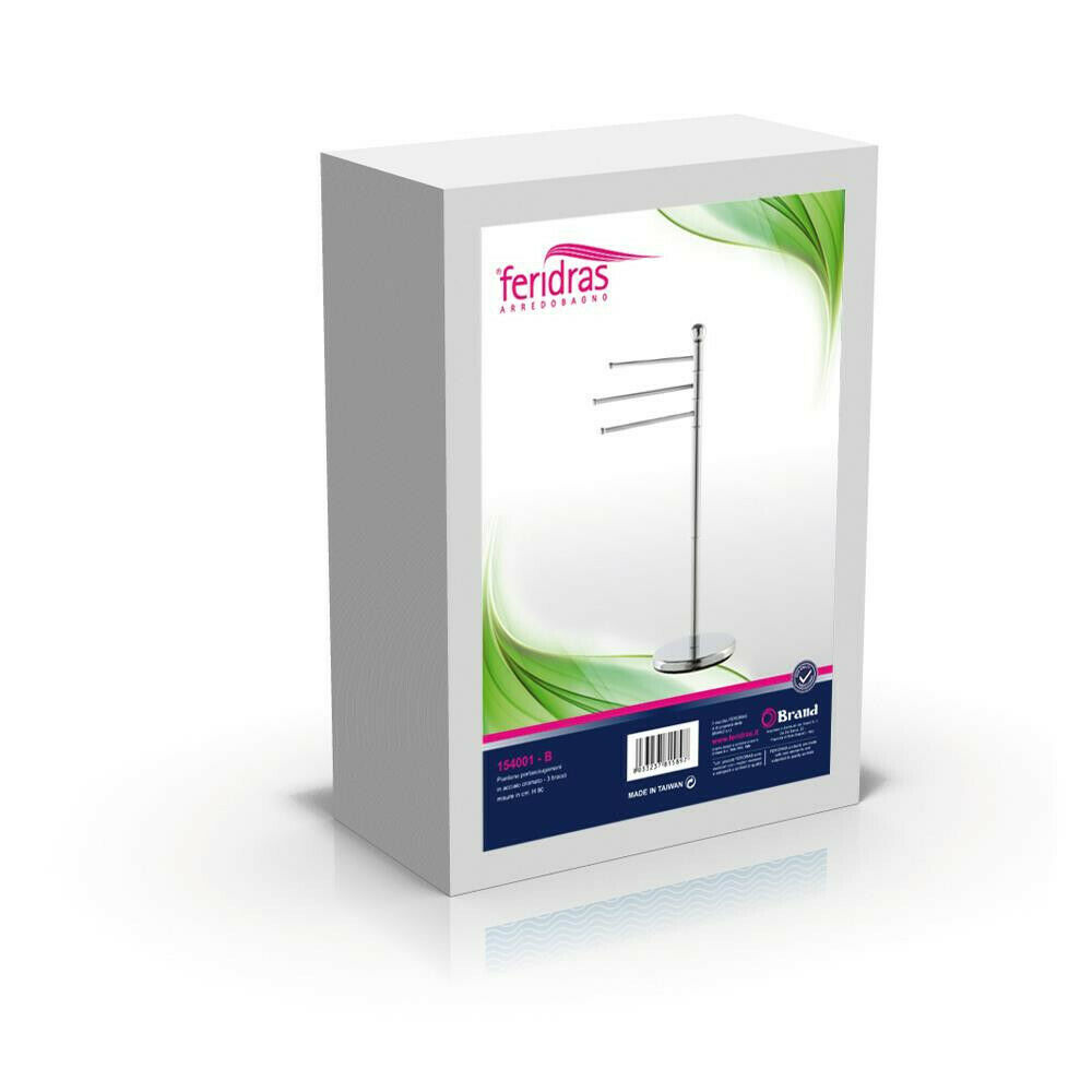 Image of Piantana Porta Asciugamani Feridras Arrossoo bagno 3 bracci Altezza 90 cm Acciaio Colorazione: Cromo