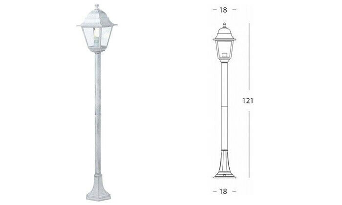 Image of Lampione Palo Paletto Illuminazione Esterno Giardino Alluminio H 121cm Old Sovil Colore: Bianco Argento
