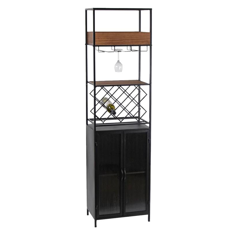 Image of MOBILE PORTABOTTIGLIE IN LEGNO E METALLO CON PORTABOTTIGLIE E PORTA BICCHIERI H 181X35X49.5 CM COLOR NERO E LEGNO