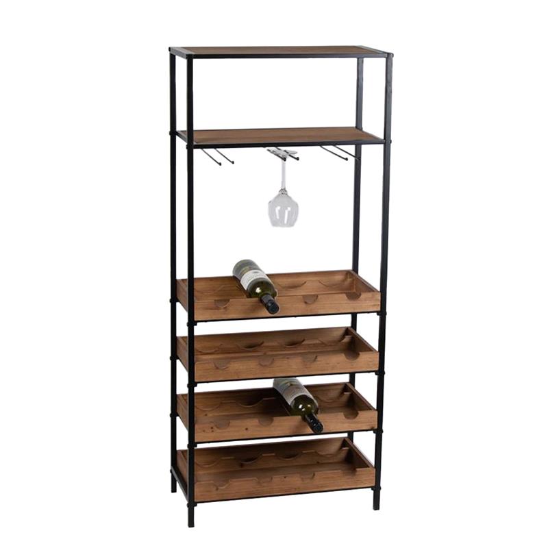 Image of MOBILE PORTABOTTIGLIE LEGNO E METALLO CON PORTABICCHIERI H 119X26X51.5 CM PIEGHEVOLE E RICHIUDIBILE