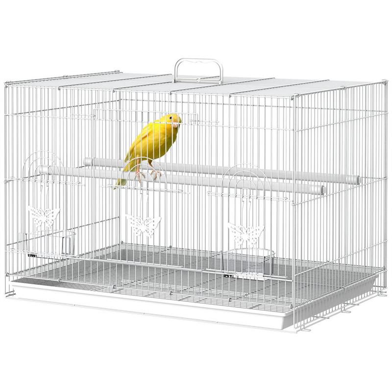 Image of GABBIA PER UCCELLI IN METALLO CON POSATOI, CIOTOLE PER CIBO E MANIGLIA, 60X41X41CM - BIANCO