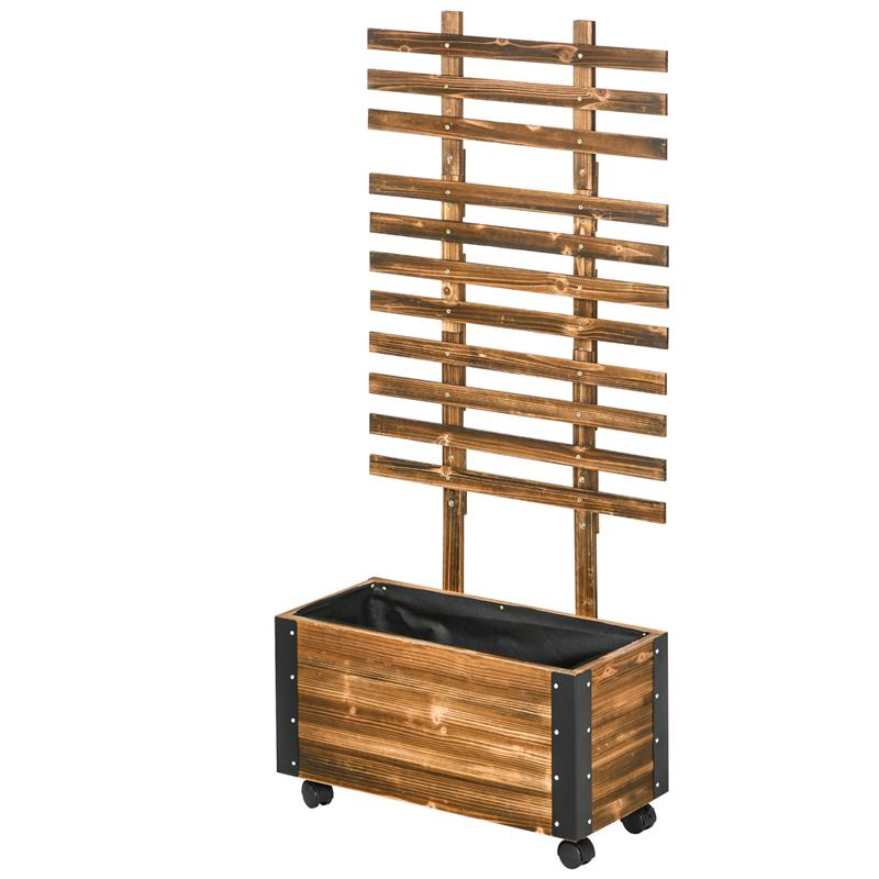 Image of FIORIERA CON TRALICCIO PER RAMPICANTI E ROTELLE, IN LEGNO DI ABETE, 65X31X147 CM, MARRONE