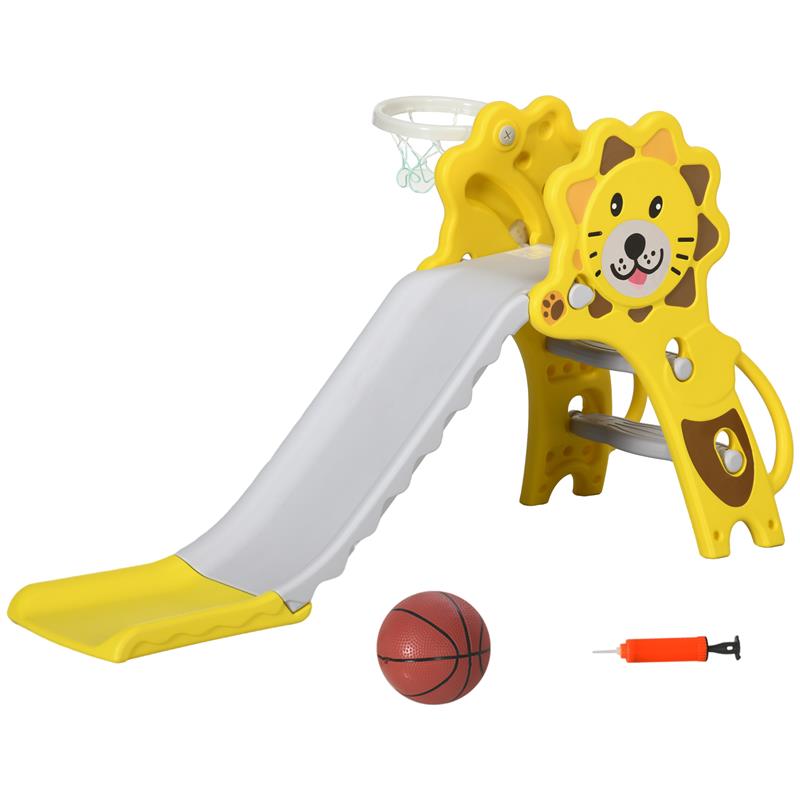Image of SCIVOLO PER BAMBINI 18-36 MESI CON CANESTRO DA BASKET LATERALE IN PE, 131X50X74 CM, GIALLO E GRIGIO