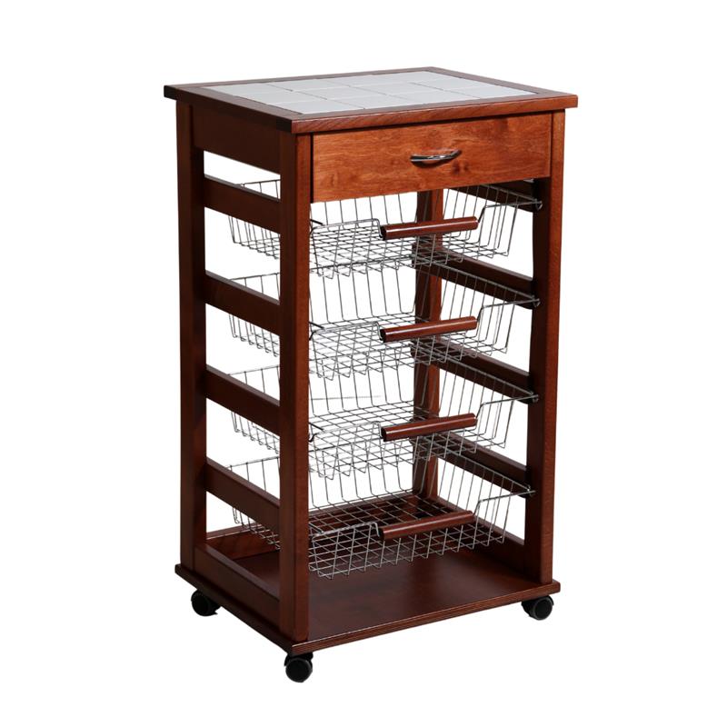 Image of CARRELLO VESUVIO CON CASSETTO CILIEGIO INTERAMENTE IN FAGGIO E BASE INFERIORE IN BETULLA 1 CASSETTO PIANO MATTONELLE IN CERAMICA OKX