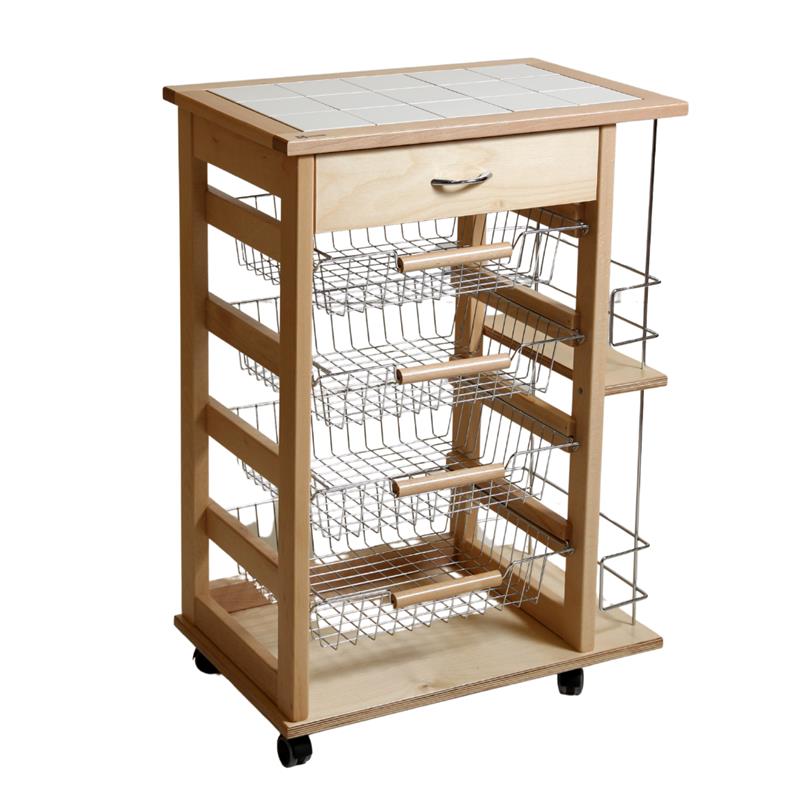 Image of CARRELLO VESUVIO CON CASSETTO+PORTABOTTIGLIE NATURALEIN FAGGIO E BASE INFERIORE MULTISTRATO DI BETULLA 1 CASSETTO 4 CESTELLI OKX